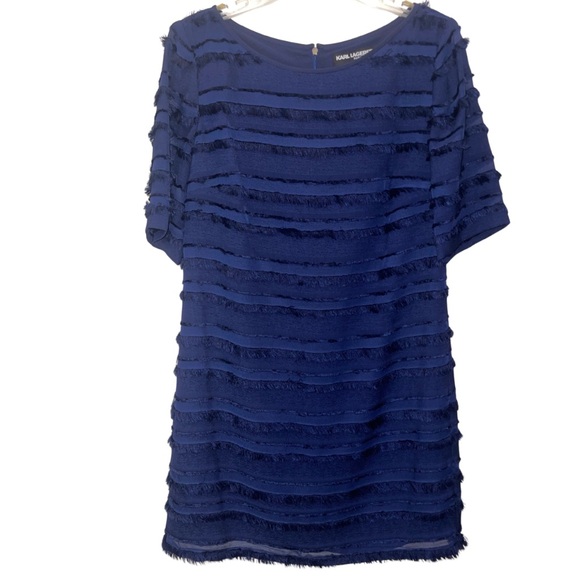 Karl Lagerfeld Dark Blue Fringe Embellished Shift Dress - Picture 2 of 6